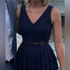 Halston Heritage navy cocktail pleated dress